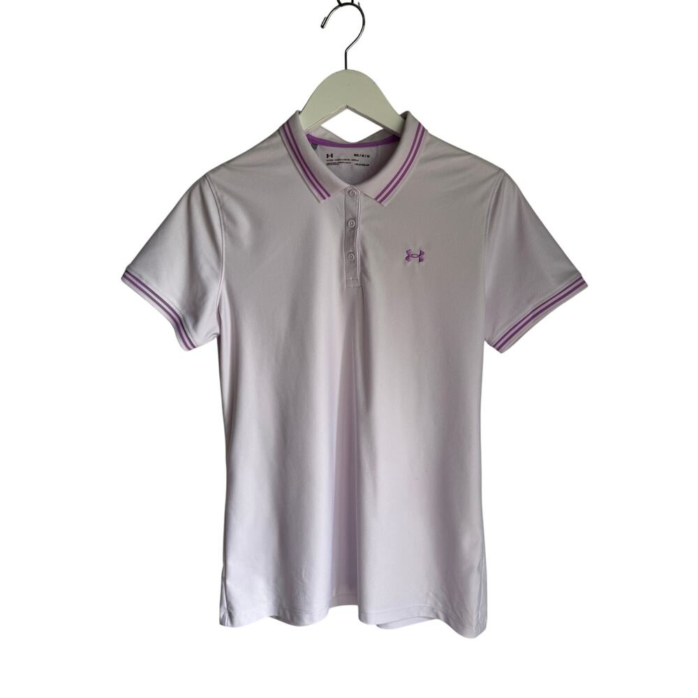 Under Armour HeatGear Polo Shirt Medium Lavender Purple Golf Athletic Fitted